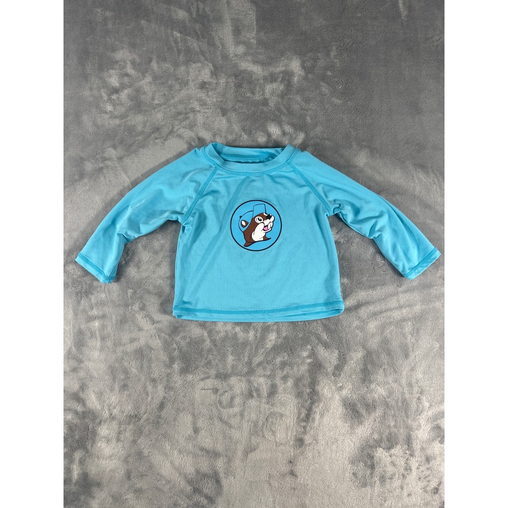 Buc-ees Baby Rash Guard Long Sleeve Swim Shirt Blue Beaver Logo 12-18M